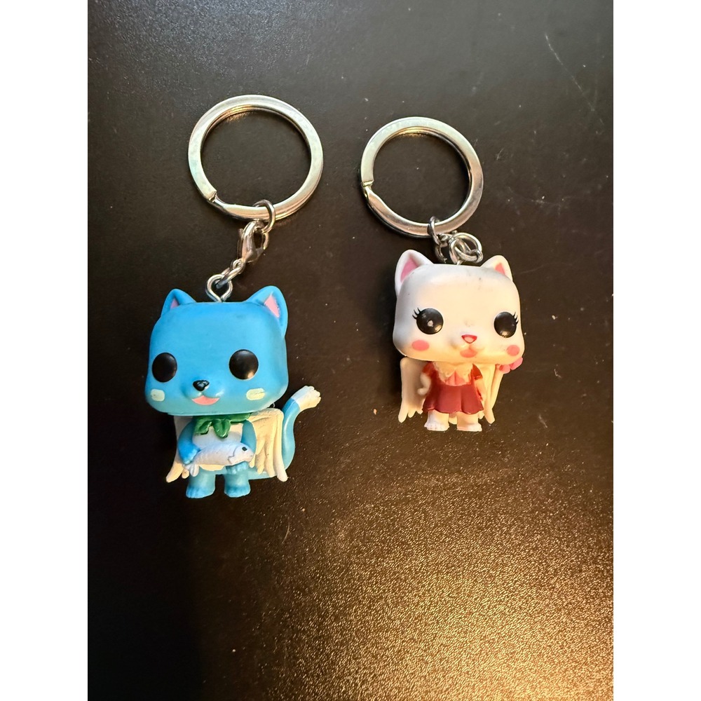 Funko Pocket Pop Fairy Tail Happy and Carla Keychain Set Blue White Cat Figures
